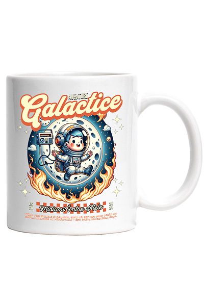StoryGift Romania Cana Aventuri Galactice Copil Astronaut In Spatiu , 330ml, Ceramic Cu Maner Alb, Cu M,stg