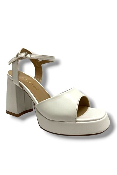 Aydemir M805-25 Δερμάτινα γυναικεία πέδιλα με ψηλό τακούνι και μονό λουράκι