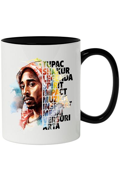 StoryGift Romania Mug With Tupac, Music, Singer, Hip Hop, Art, Message, Multicolor 330 ml, Ceramics, With