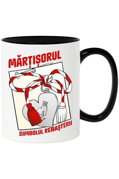 StoryGift Romania Martisor mug, symbol of spring rebirth, 330ml, Ceramic with Black Handle, With Handle