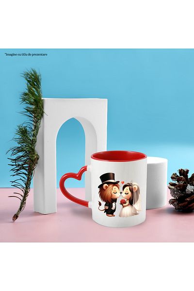 StoryGift Romania Mug with a lioness and a lion at the wedding | illustration | marriage | wedding dress, With ,STG.
