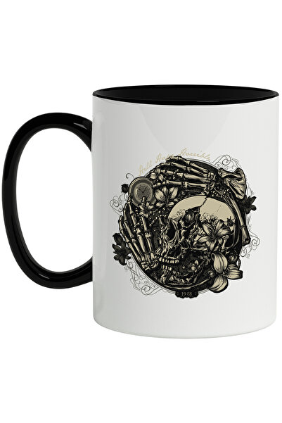 StoryGift Romania Cana Cu Craniu, Schelet, Flori, Crini, Ramura, Compas, Multicolor 330 Ml, Cerami, Cu ,stg