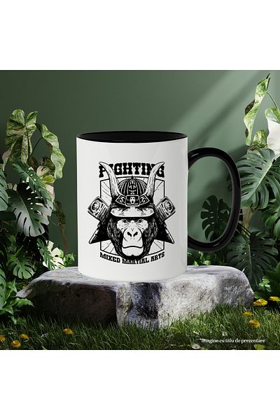 StoryGift Romania Mug With English Message Fighting Mixed Martial Arts, Monkey, Black and White 330 ml,, With ,STG