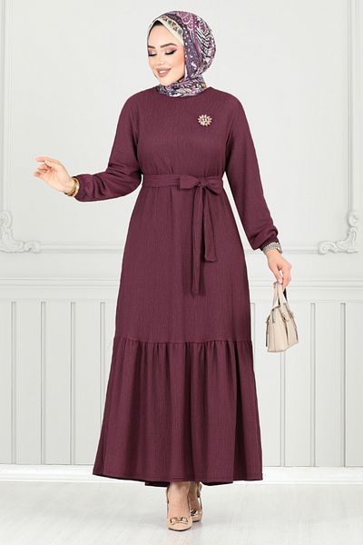 ModaMerve Φόρεμα με ελαστική μανσέτα 423DVL897-M Plum