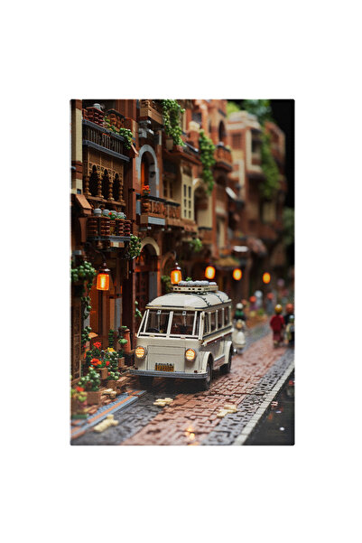 StoryGift Romania Tablou Canvas: Macheta In Mininatura Sat Oameni Masini Vint...