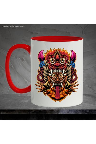 StoryGift Romania Totem Mug, Mayan, Hands, Demons, Multicolor 330 ml, Ceramic with Red Handle, With Ma,STG
