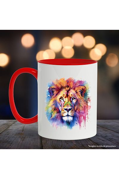 StoryGift Romania Lion Head Mug, Animal, Watercolor, Paint Splatter, Multicolor 330 ml, Ceramics, With ,STG