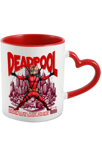 StoryGift Romania Cana Cu Bengal Pisica In Costum De Deadpool Cu Pelerina, Erou Nocturn, Desene An, Cu ,stg