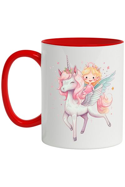 StoryGift Romania Unicorn Mug, Child, Wings, Hearts, Stars, Flowers, Pegasus, Headband, Multicolor 33, With