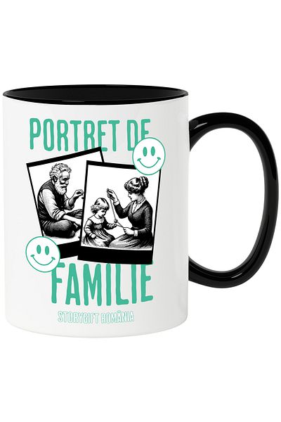 StoryGift Romania Family Portrait Mug Grandpa Grandma Parents Family, 330ml, Ceramic with N Handle, With