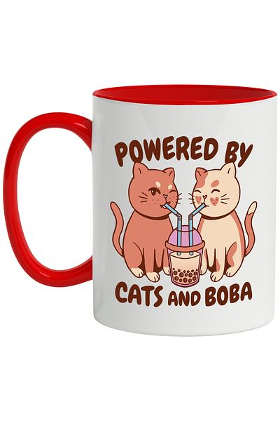 StoryGift Romania Mug With Message In English Powered By Cats And Boba, Cat, Tea, Multicolor 330 m, With