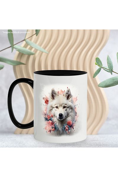 StoryGift Romania Mug With Wolf, Flowers, Leaves, Abstract Illustration, Wild Animal, Multicolor 33, With ,STG.