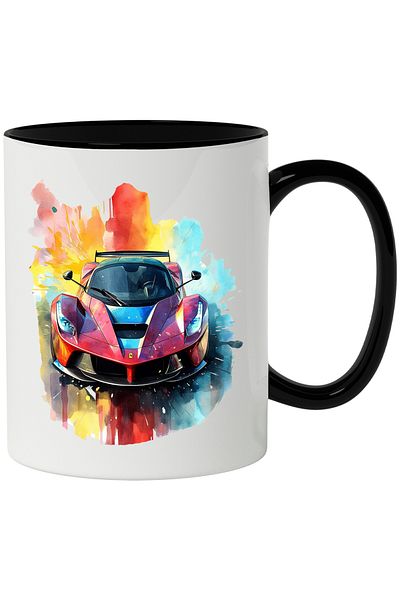StoryGift Romania Sports Car Mug, Luxury, Watercolor, Paint, Speed, Multicolor 330 ml, Ceramic, With
