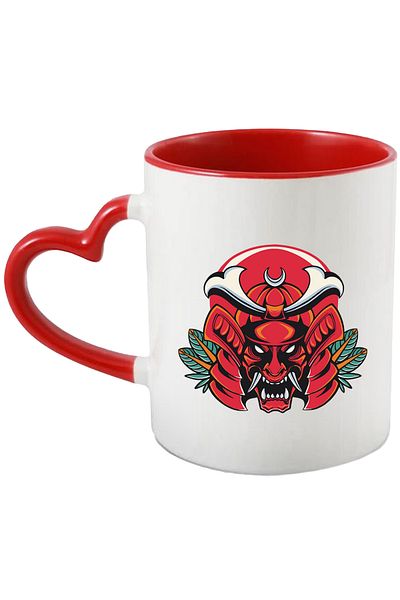 StoryGift Romania Cana Cu Masca, Semiluna, Oni, Samurai, Frunze, Colti, Multicolor 330 Ml, Ceramic, Cu ,stg