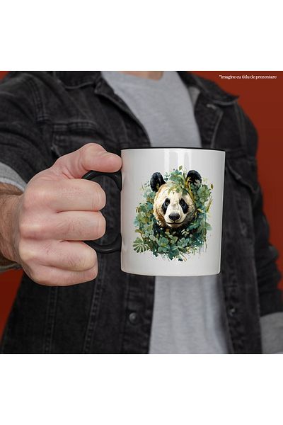 StoryGift Romania Panda Bear Mug, Vegetation, Leaves, Flowers, Exotic, Nature, Multicolor 330 ml, , With ,STG