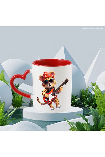 StoryGift Romania Mug with a jaguar playing the guitar | illustration | talent | glasses | hat, With ,STG