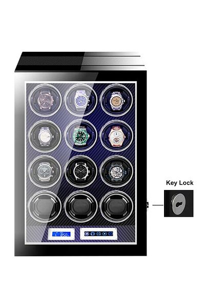 iUni Automatic Watch Winder Box, Luxury Watch Winder 12 Carbon