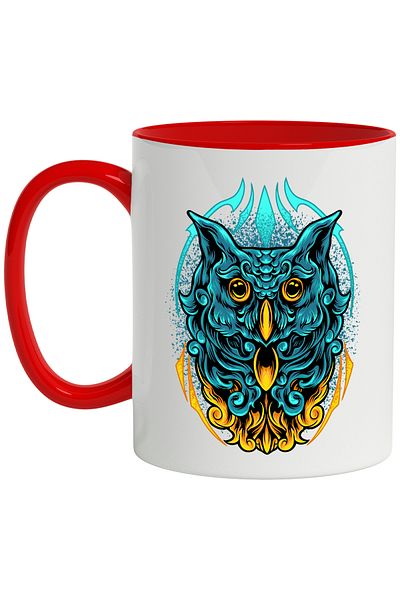 StoryGift Romania Mug With Owl Head, Ornaments, Paint Splatters, Multicolor 330 ml, Ceramic, With