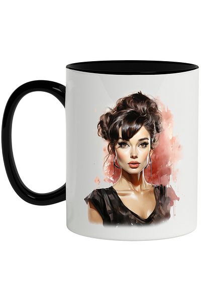 StoryGift Romania Mug With Audrey Hepburn, Artist, Famous Actress, Hollywood, Multicolor 330 ml, C, With