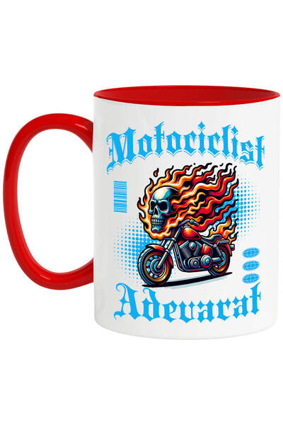 StoryGift Romania Cana Cu Craniu Uman Motor Clasic Vintige In Flacari Pasiune Text Motociclist Ade, Cu ,stg
