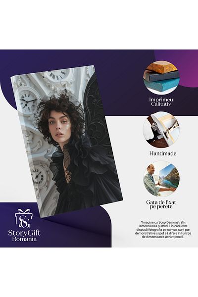 StoryGift Romania Tablou Canvas: Fotografie Artistică Cu Detalii Arhitecturale Albe Și Femeie Cu Rochie Neagră-