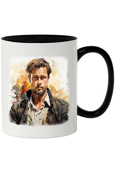 StoryGift Romania Mug With Brad Pitt, Actor, Movie Star, Movies, Multicolor 330 ml, Ceramic with , With