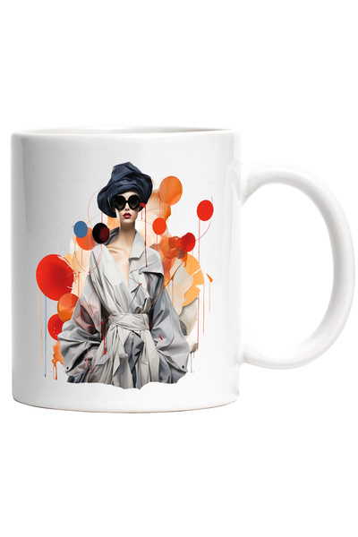 StoryGift Romania Cana Cu Ilustratie Abstracta, Femeie, Palton, Ochelari De S...