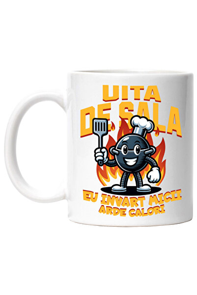 StoryGift Romania Cana Iubitor De Gratar Uita De Sala Eu Invart Micii Haios Gym, 330ml, Ceramic Cu, Cu ,stg