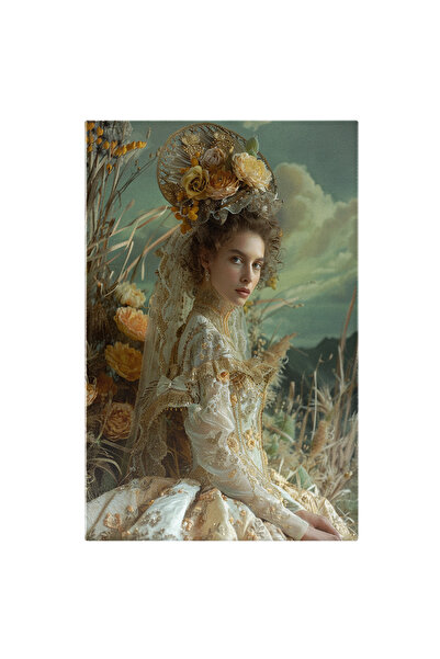 StoryGift Romania Tablou Canvas: Profil Prințesă În Rochie Albă Cu Detalii Fl...