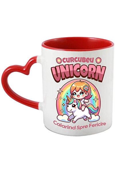 StoryGift Romania Cana Cu Fata Vesela Pe Unicorn Multicolor Curcubeu, Text Ca...