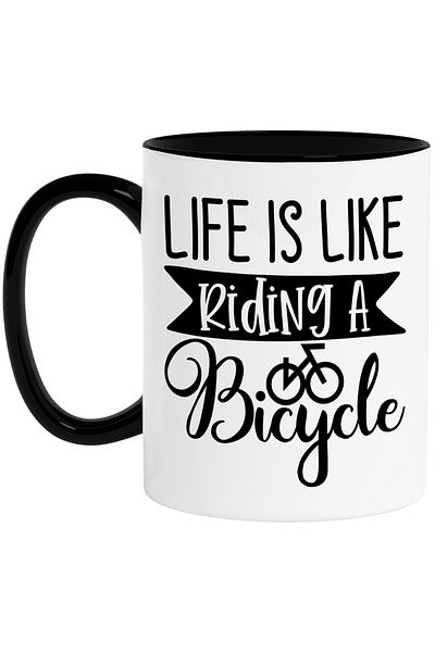 StoryGift Romania Mug for cycling enthusiasts with the message "Life is like riding a bike", with
