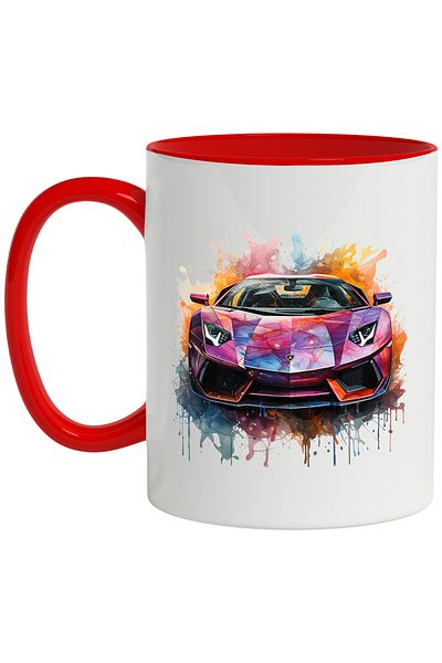 StoryGift Romania Mug With Sports Car, Speed, Splash Paint, Illustration, Multicolor 330 ml, Wax, With