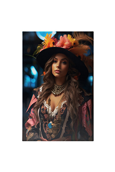 StoryGift Romania Tablou Canvas: Domnita In Costum Si Palarie Cu Flori Si Pen...