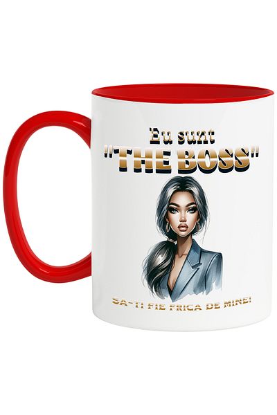 StoryGift Romania Girl in Suit Mug, Office Style, Text I'm The Boss, 330ml, Ceramic with Ma, With
