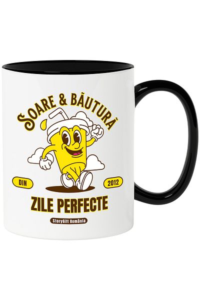 StoryGift Romania Mug Sun and drink perfect days relaxation juice, 330ml, Ceramic with Black Handle, With