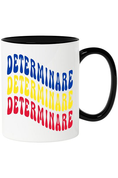 StoryGift Romania Mug The Word Determination, in the Colors of the Romanian Flag, Red, Yellow, Blue, With