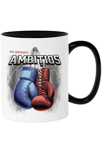 StoryGift Romania Boxing Gloves Hanging Motivational Mug Never Give Up, 330ml, Ceramic with Black Handle, With