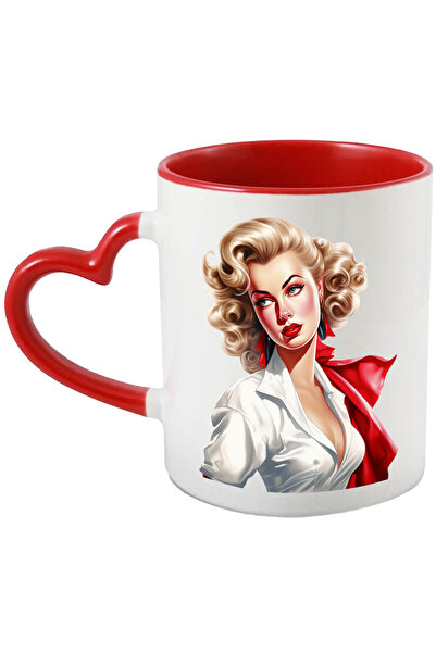 StoryGift Romania Cana cu o femeie frumoasa, ilustratie, stil retro, vechi, d...