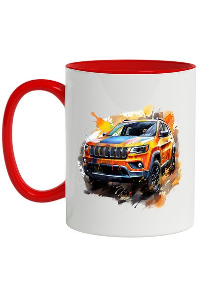 StoryGift Romania Mug With Jeep Cherokee, Car, Vehicle, Wheels, Mirrors, Multicolor 330 ml, Ceram, With