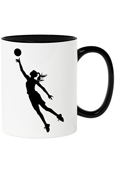 StoryGift Romania Cana Cu O Jucatoare De Volei - Minge Cu Maner Negru, Cu Maner Negru Stg ,stg ,stg