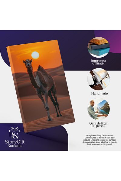 StoryGift Romania Canvas Painting: Nightfall And The Sun Illuminates The Dromedary Like A Fireball In The Pictu Desert