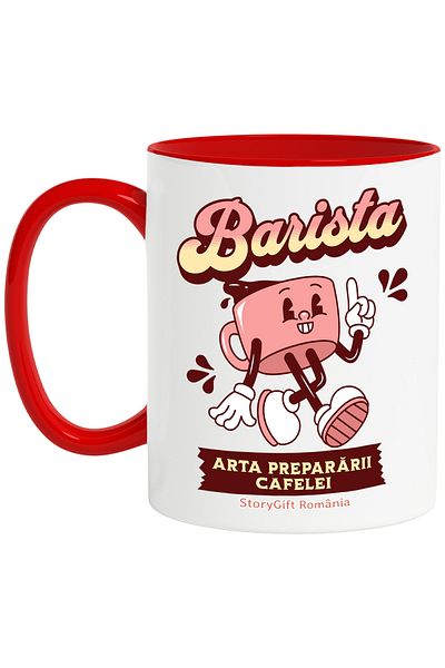 StoryGift Romania Barista Mug The Art of Coffee Making Morning Energy, 330ml, Ceramic with Handle, With