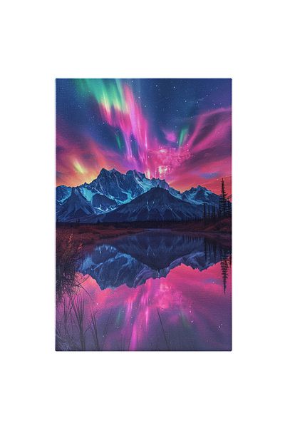 StoryGift Romania Tablou Canvas: Peisaj Dansul Aurorei Peste Munții Impunători - Magia Unui Apus Pictura Digital