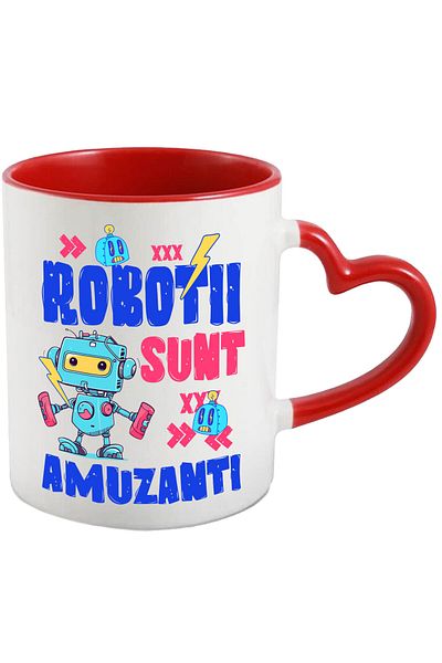 StoryGift Romania Cana Cu Robot Metalic Colorat Text Robotii Sunt Amuzanti, Robotica, Calculatoare, Cu ,stg