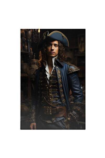 StoryGift Romania Tablou Canvas: Portret Cavaler Pirat Baiat Cu Par Lung Brunet Ca Din Basme Tinuta Interbelica H