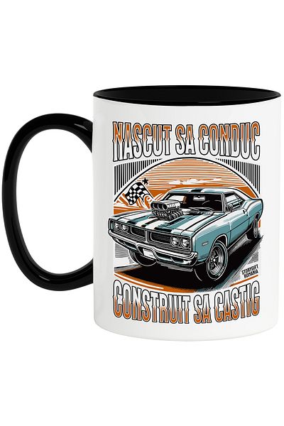 StoryGift Romania Mug built to win born to drive car wins speed, 330ml, Ceramic, Cu