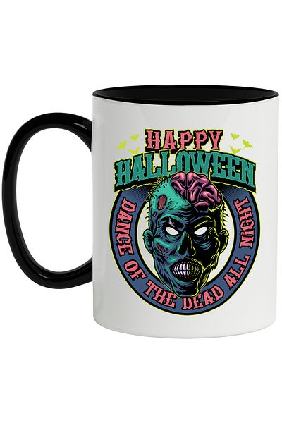 StoryGift Romania Mug With Message In English Happy Halloween, Zombie, Brain, Bats, Multicolor 33, With