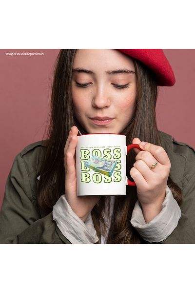 StoryGift Romania _Boss_ Mug - 100 Romanian Lei, 330ml, Ceramic with Red Handle, With Red Handle STG,ST,STG.