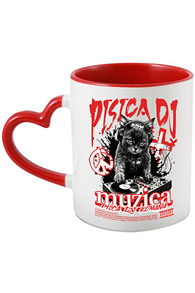 StoryGift Romania Cana Pisica Dj Romania, Muzica, Casti, Artist, 330ml, Ceramica Cu Maner Inima Ro, Cu ,stg
