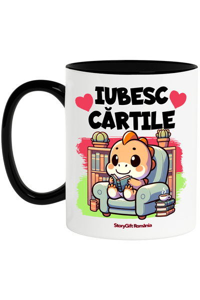 StoryGift Romania Cana Iubesc Cartile Dinozaur Citind Pe Fotoliu, 330ml, Cera...